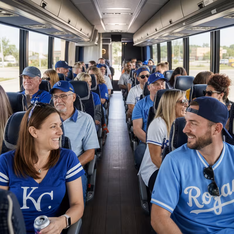 Passenger seating aboard a Overland Park party bus rental
