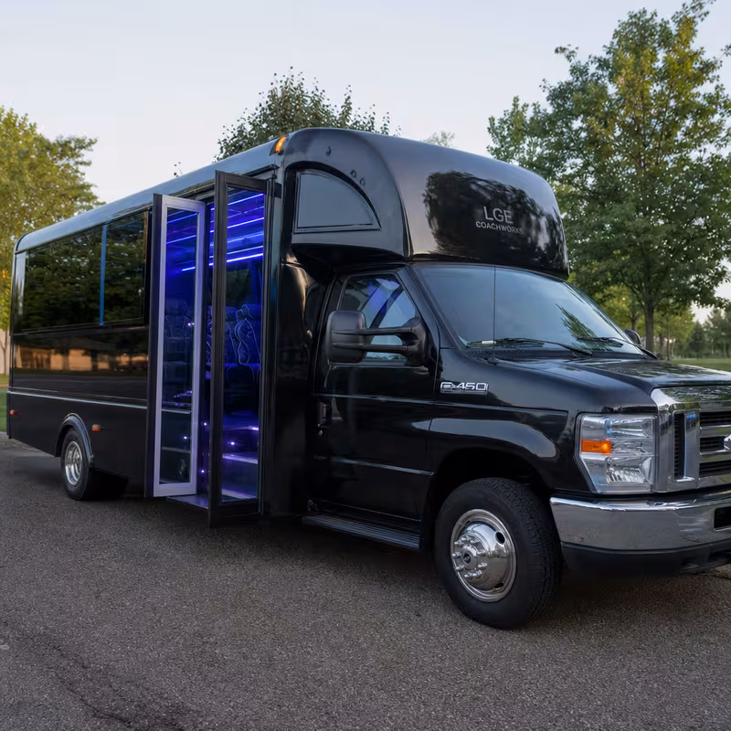 Black Mercedes Sprinter van staged for an Overland Park Prom & Homecoming Transportation group