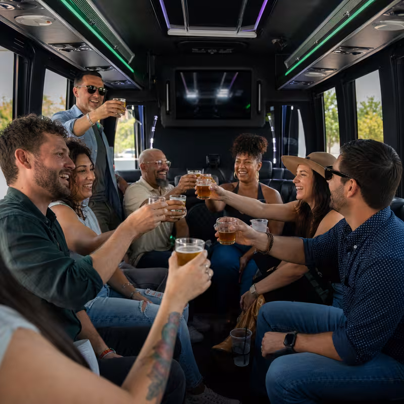Black Mercedes Sprinter van staged for an Overland Park Winery & Brewery Tour Transportation group